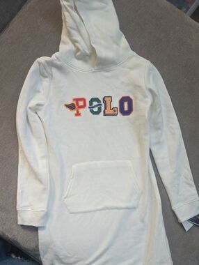 Polo by Ralph Lauren Cream Hoodie Dress with Multicolor Lettering